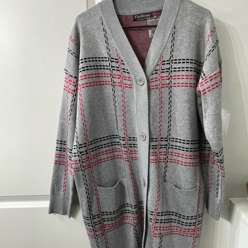 Long Oversized Cardigan Sweater with Fair Isle Pattern